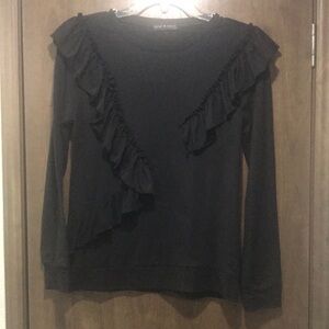 Derek Heart ruffled long sleeve black shirt